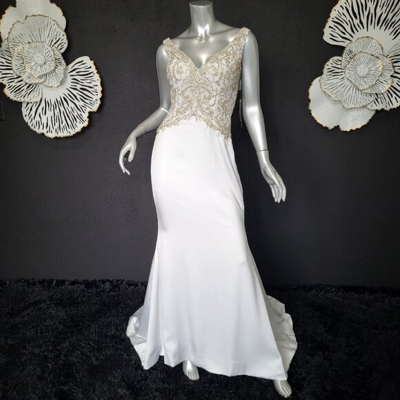 NWT~$1699~IMPRESSION~SZ 6/8~WHITE BEADED EMBROIDERED MERMAID WEDDING DRESS GOWN - Picture 4 of 16